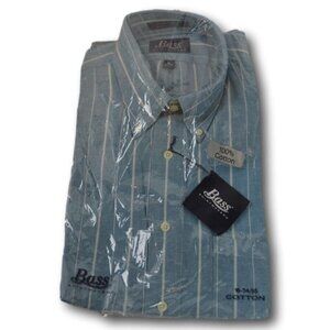 Mens Bass Shirtmakers Blue Pinstrped Dress Shirt Size: 16 34/35 NWT 100% Cotton
